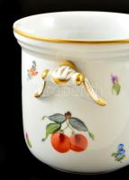 Herendi Fruits mintájú kaspó, kézzel festett, jelzett, apró kopás nyomokkal, m:12,5 cm, d:13,5 cm