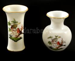 Herendi Rotschild mintás mini váza ( 2db), kézzel festett, jelzett, apró kopásnyomokkal, m:6,5 és 7,5 cm