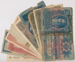 1913-1920. 10db-os vegyes magyar korona bankjegy tétel T:III,III-,IV ragasztott