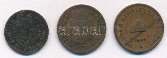 1858B 5/10kr Cu + 1882KB 1kr Cu + 1896. 2f Cu T:2,2-