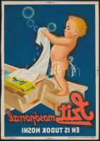 cca 1930 Szit mosóporral én is tudok mosni, reklám kisplakát, nyomdai tévnyomat vágójelekkel, Globus Nyomda, 24×17 cm
