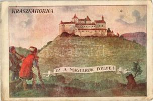 Krasznahorkaváralja, Krásnohorské Podhradie; Ez a magyarok földje!. vár / Hungarian irredenta art postcard, castle s: Biczó András (EK)