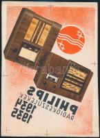 cca 1934-1935 Philips rádiókészülékek, reklám kisplakát, nyomdai tévnyomat vágójelekkel, Globus Nyomda, 24×17 cm