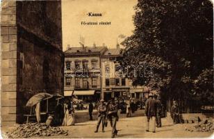 1907 Kassa, Kosice; Fő utca, piaci árusok, Pocsatko Testvérek és Friedmann üzlete. W. L. (?) 131. / main street, market vendors, shops (ázott sarok / wet corner)