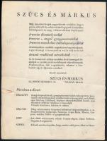 cca 1930 Szűcs és Márkus divatértesítője, kétoldalas reklámlap