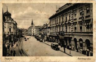 1941 Miskolc, Széchenyi utca, autóbusz, Apolló mozgószínház, mozi, Korona szálloda (fl)