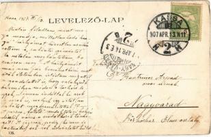 1907 Kassa, Kosice; Fő utca kis sétatérrel, kávéház és vendéglő, étterem, Frankfurter N., Szántó A. ...