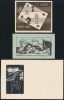 Vegyes judaikai ex libris tétel, 7 db, közte Bartos László (1902-1943), Bordás Ferenc (1911-1982) mu...