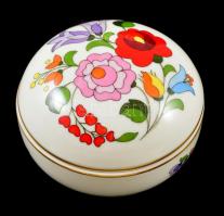 Kalocsai virágmintás porcelán bonbonier, kézzel festett, hibátlan, jelzett (kopott), d: 9 cm