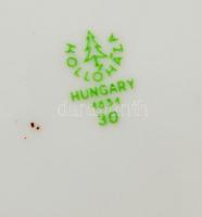 Hollóházi madaras-virág mintás porcelán fedeles váza, matricás, jelzett, apró kopásnyomokkal, m: 38 ...