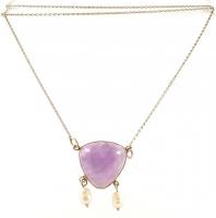 Ezüst(Ag) lánc, ametiszt és gyöngy díszítéssel, 60 cm, bruttó: 4,8 g