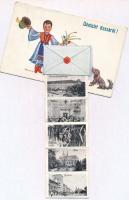 Kassa, Kosice; népviseletes leporellolap / folklore leporellocard s: Klaudinyi