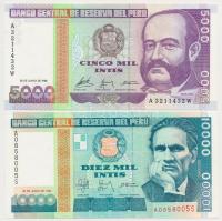 Peru 1987-1988. 100I (2x) + 10I + 5000I + 10000I T:I

Peru 1987-1988. 100 Intis (2x) +10 Intis + 5...