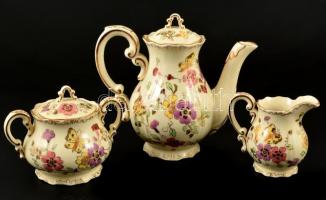 Zsolnay pillangó mintás mokkás készlet, kézzel festett, apró kopásnyomokkal, jelzett