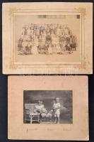 cca 1890-1920 Vegyes fotó tétel, nagyrészt gyerekfotók, 5 db, 3 db keményhátú fotó, valamint 1 fotó, 1 fotólap, kettőn csoportképpel, egy színezett keményhátú fotóval (Miskolc, Barna Hugó), változó állapotban, 14x20 cm és 8x13 cm közötti méretben.