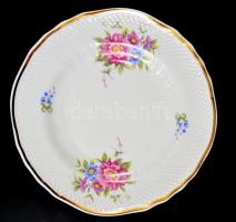 Hollóházi virág mintás süteményes készlet, matricás, jelzett, hibátlan, d:18 cm (6×), 39×17 cm