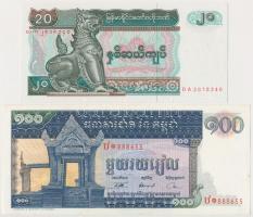 Vegyes: Laosz 1979. 50K + Sri Lanka 2010. 20R + Mianmar 1994. 20K + Kambodzsa 1956-1975 100R + 1R + ...