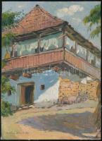 Vass Albert (1896-1969): Székelyház részlet 1931. Olaj, karton, jelzett, 16×11 cm