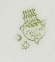 Zsolnay virágos emlékbögre, matricás, jelzett, kopásokkal, d: 8 cm