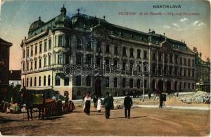 Pozsony, Pressburg, Bratislava; M. kir. főposta, piaci árusok, villamos. Kiadja Raab Mihály / post office, market vendors, tram (EB)