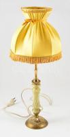 Albástrom-réz asztali lámpa, selyem burával, működik, m:51 cm