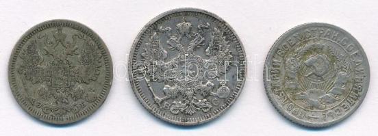 Orosz Birodalom 1908. 15k Ag + 1914. 20k Ag + Szovjetunió 1931. 15k Ag T:2-3
Russian Empire 1908. 1...