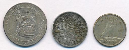 Nagy-Britannia 1915. 1Sh Ag "V. György" + 1935. 6p Ag "V. György" + Kanada 1959....