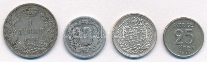 Vegyes: Szerbia 1904. 1D Ag "I. Péter" + Dominika 1942. 10c Ag + Hollandia 1944. 25c &quot...