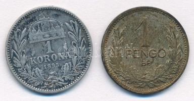 1895. 1K Ag "Ferenc József" + 1927. 1P Ag T:1--3 patina