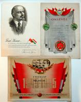 3 db dekoratív szocialista oklevél