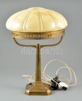 Art deco réz asztali lámpa, üveg burával, újrakötve, működik, m:39 cm