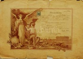 1905 A Kisteleki ipartestület díszes kőmüvestanonci bizonyítványa (rossz állapotban)