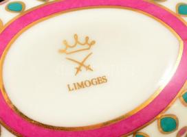 Limoges porcelán lábas tégely és tojás dobozka, részben kézzel festett, jelzett, fém szerelékkel, ap...