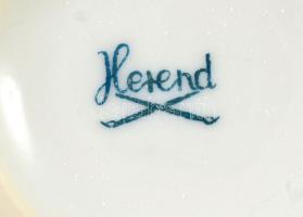 Herendi zöld virágmintás porcelán teás csésze + alj, kézzel festett, jelzett, kis kopásnyomokkal