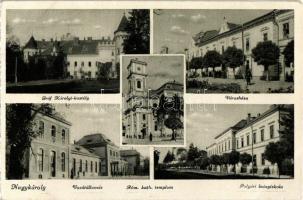 Nagykároly, Carei; Gróf Károlyi kastély, Városháza, Vasútállomás, Római katolikus templom, Polgári leány iskola / castle, town hall, railway station, Catholic church, girls school