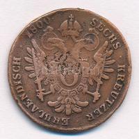 1816S 6kr Cu "I. Ferenc" technológiai hibás veret, portré oldalon anyagfölösleg T:3