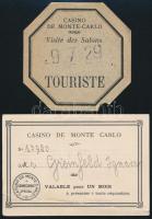 cca 1911 2 db belépő a Monte Carlo-i kaszinóba