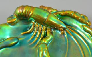 Zsolnay eozin rákos tál, jelzett, kis kopásnyomokkal, d: 17 cm