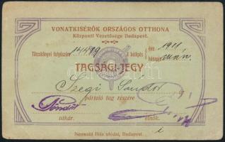 1911 Vonatkísérők Országos Otthona kitöltött tagsági jegye
