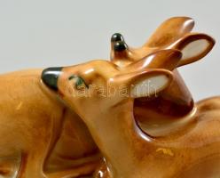 Zsolnay összebújó őzike pár, kézzel festett, jelzett, hibátlan, m:7 cm, h:14 cm