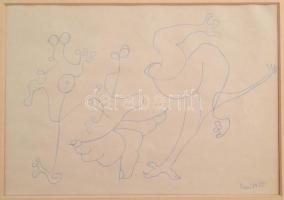Szeift Béla (1944-2012): Táncoló bacik. Ceruza, papír, jelzett, paszpartuban, 20×28 cm
