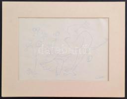 Szeift Béla (1944-2012): Táncoló bacik. Ceruza, papír, jelzett, paszpartuban, 20×28 cm