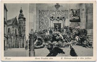 Kassa, Kosice; Szent Erzsébet dóm, II. Rákóczi emlék a dóm falában. leporellolap / cathedral with wreathed monument. leporellocard