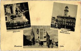 Komárom, Komárnó; Jókai, Szentháromság és Klapka szobor, városháza / statues, town hall (EK)