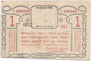 Beregszász 1919. szeptember 1. 1K szükségpénz T:III- Adamo BER-1.1