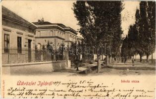 1899 Igló, Zipser Neudorf, Spisská Nová Ves; Iskola utca. Kiadja Csetényi Emil / street (vágott / cut)