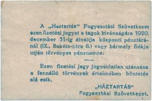 1920. "Háztartás Fogyasztási Szövetkezet" 20f T:III