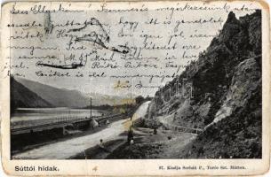 1907 Sutó, Sútovo; Súttói hidak a Vágnál, vasúti híd. Kiadja Sochán P. 97. / Váh river bridges, railway bridge (kopott sarkak / worn corners)