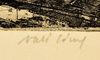 Váci András (1928-1989): Salgótarjáni hengermű. Rézkarc, papír, jelzett, 19x29 cm