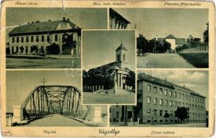 Vágsellye, Schelle, Sala nad Váhom; Állami iskola, Római katolikus templom, Vág híd, Járási székház, Pázmány Péter kastély / school, church, Váh bridge, county hall, castle (szakadás / tear)